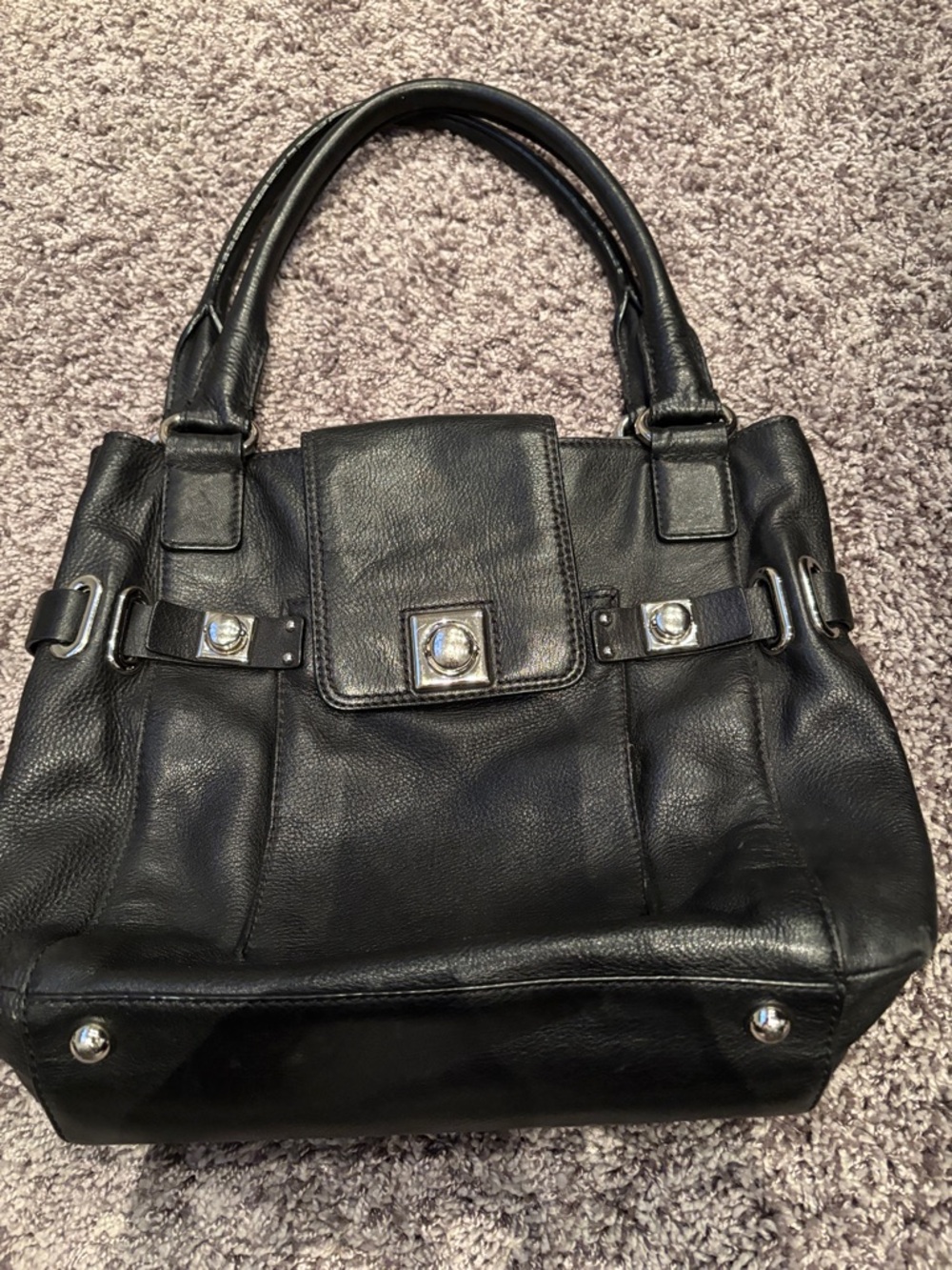 Banana Republic Black Leather Tote with Silver Accents